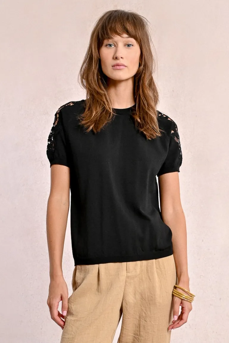 Pull en maille, manches courtes en dentelle
