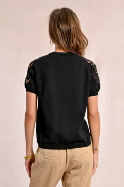 Pull en maille, manches courtes en dentelle