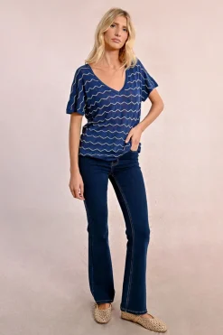 Pull en maille manches courtes en semi-transparence