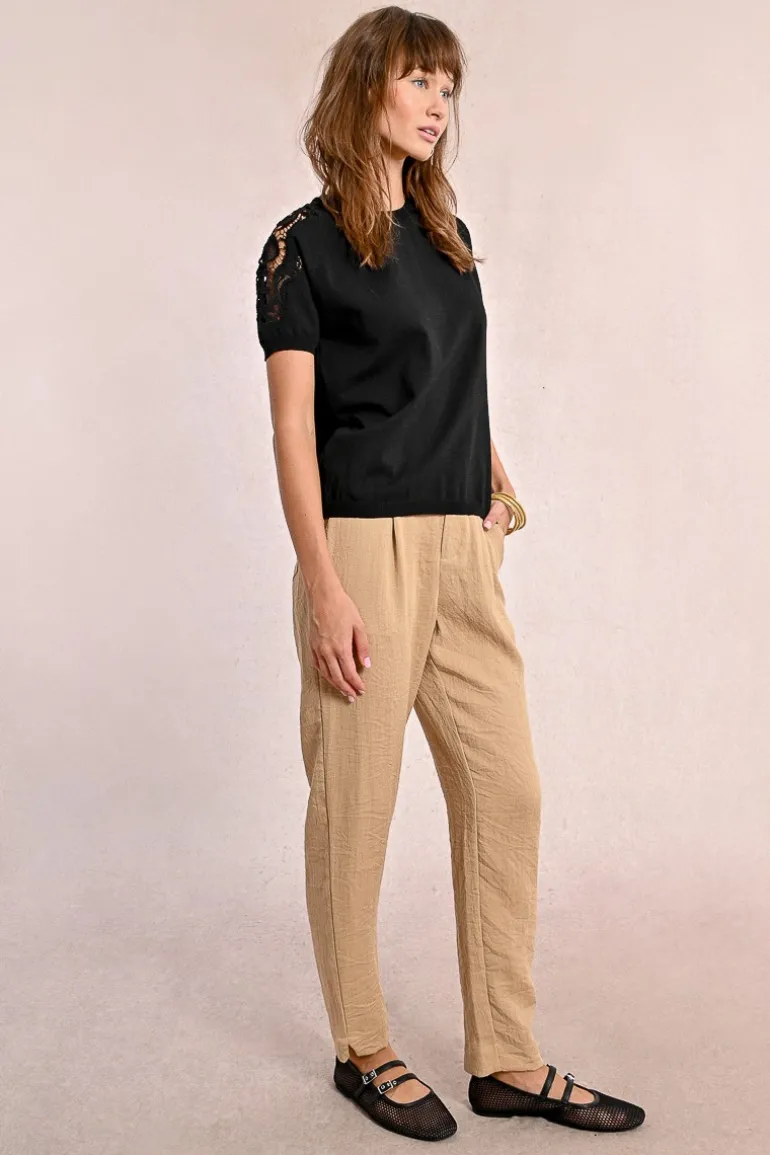 Pull en maille, manches courtes en dentelle