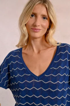 Pull en maille manches courtes en semi-transparence