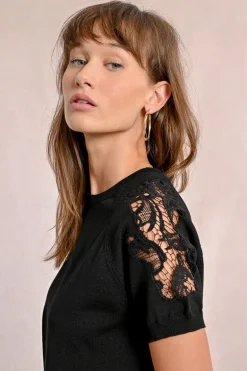 Pull en maille, manches courtes en dentelle
