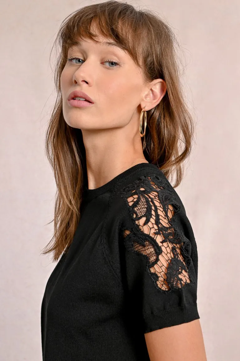Pull en maille, manches courtes en dentelle