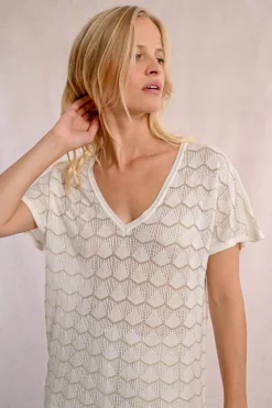 Pull en maille manches courtes en semi-transparence