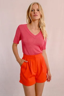 Pull en maille manches courtes