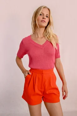 Pull en maille manches courtes