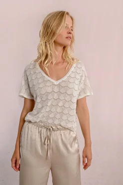 Pull en maille manches courtes en semi-transparence