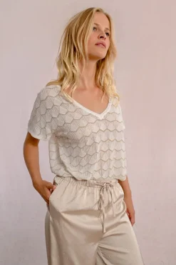 Pull en maille manches courtes en semi-transparence