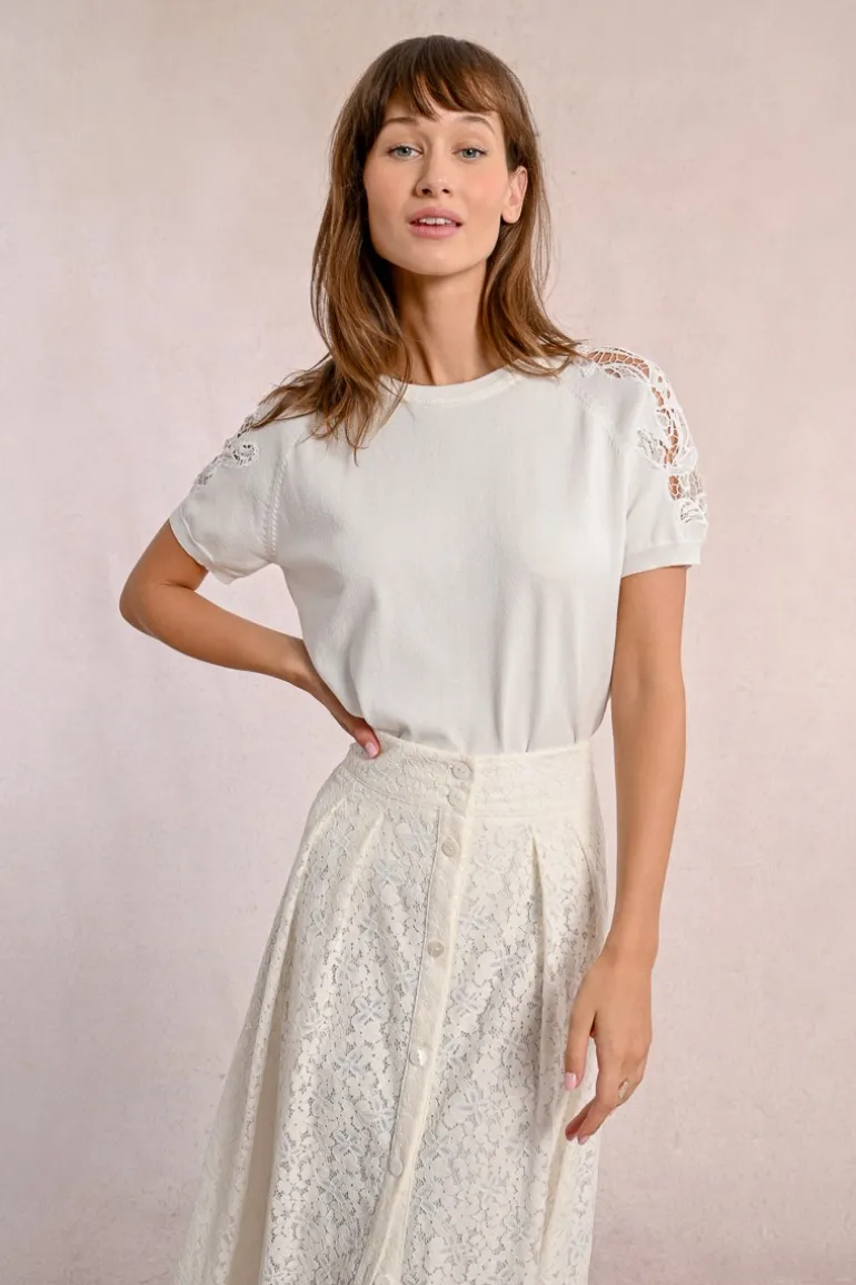 Pull en maille, manches courtes en dentelle