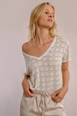 Pull en maille manches courtes en semi-transparence