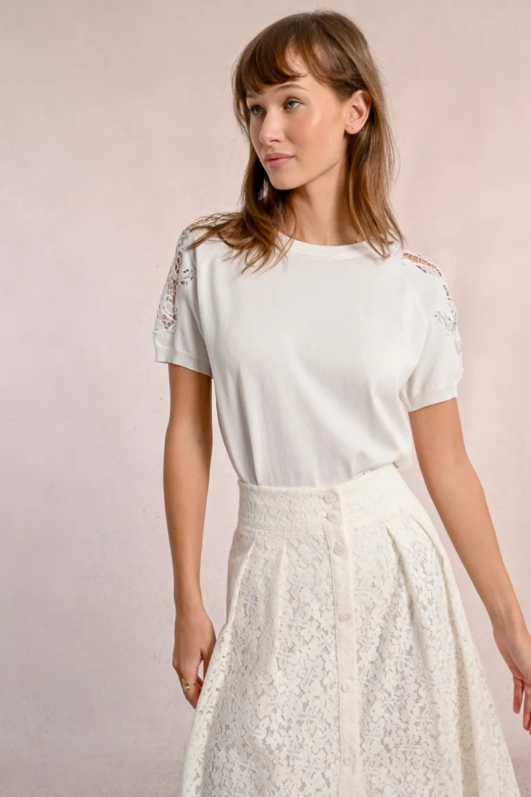 Pull en maille, manches courtes en dentelle