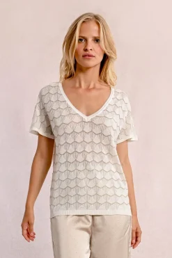 Pull en maille manches courtes en semi-transparence