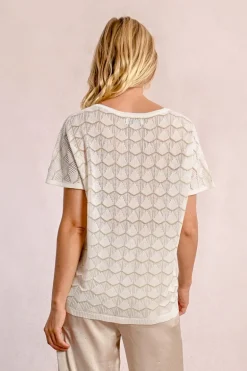 Pull en maille manches courtes en semi-transparence