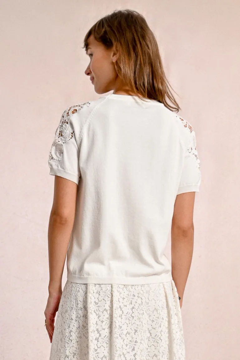 Pull en maille, manches courtes en dentelle