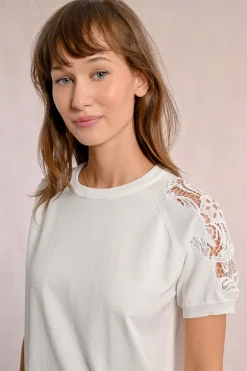 Pull en maille, manches courtes en dentelle