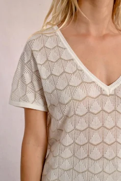 Pull en maille manches courtes en semi-transparence