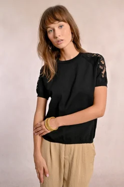 Pull en maille, manches courtes en dentelle