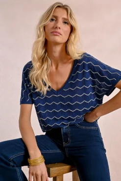 Pull en maille manches courtes en semi-transparence