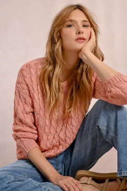 Pull en maille torsadé, manches longues