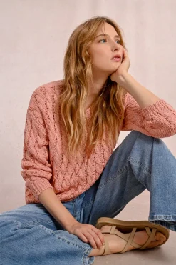 Pull en maille torsadé, manches longues