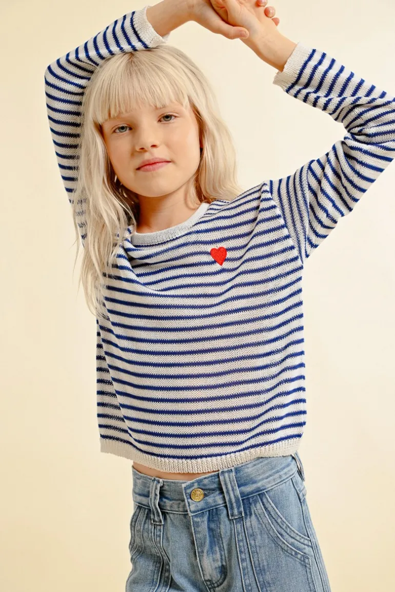 Pull marinière, c艙ur brodé