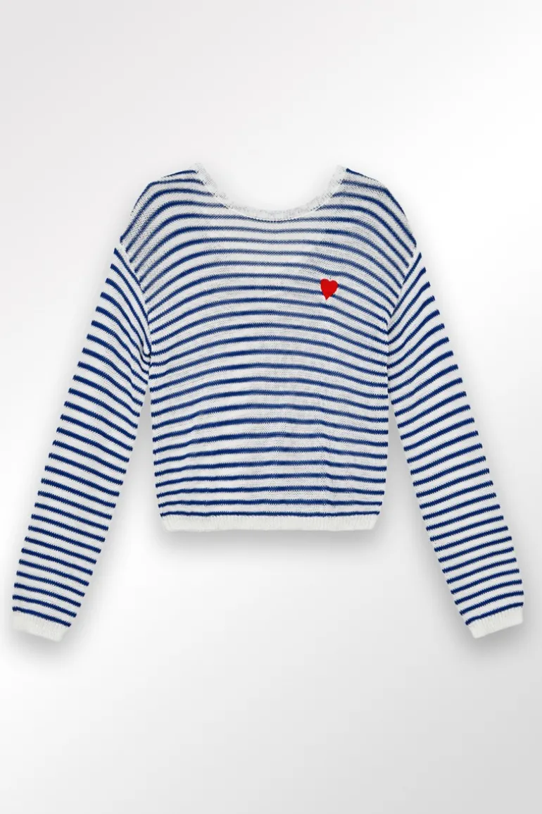 Pull marinière, c艙ur brodé