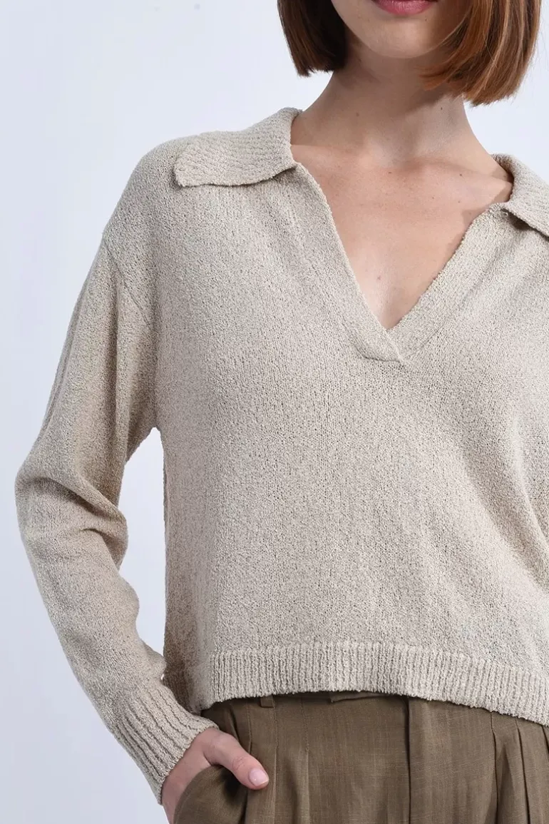 Pull souple col V à revers