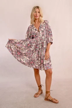 Robe bohème courte, imprimée