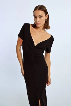 Robe boutonnée à fronces