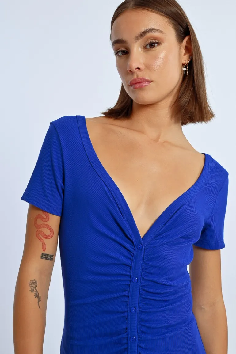 Robe boutonnée à fronces