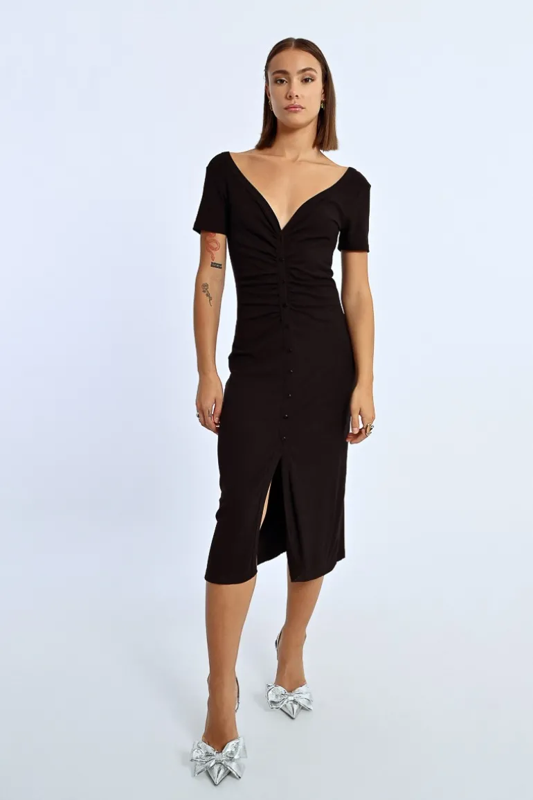 Robe boutonnée à fronces