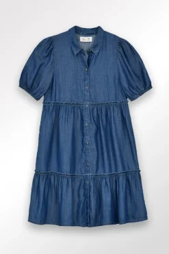 Robe chemise à volants en lyocell