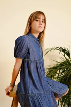 Robe chemise à volants en lyocell