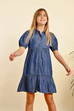 Robe chemise à volants en lyocell