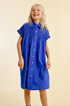Robe chemise courte à détails smockés