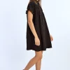 Robe chemise froncée à strass