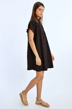 Robe chemise froncée à strass