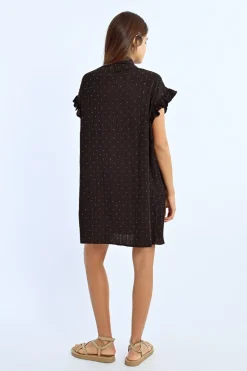 Robe chemise froncée à strass