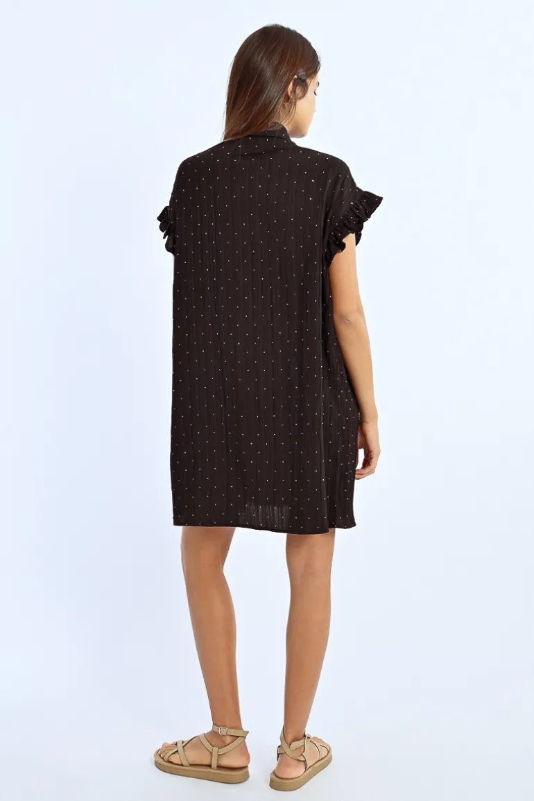 Robe chemise froncée à strass