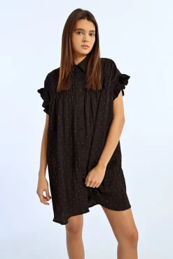 Robe chemise froncée à strass