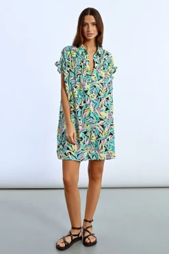 Robe chemise imprimée à fronces