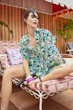 Robe chemise imprimée à fronces
