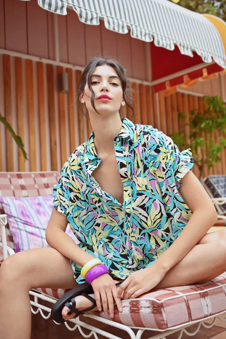 Robe chemise imprimée à fronces