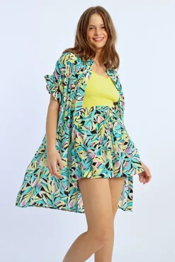 Robe chemise imprimée à fronces