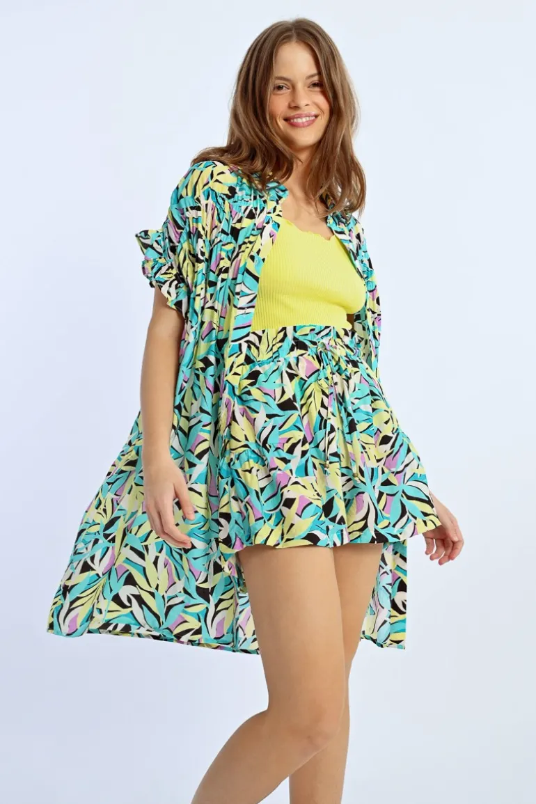 Robe chemise imprimée à fronces