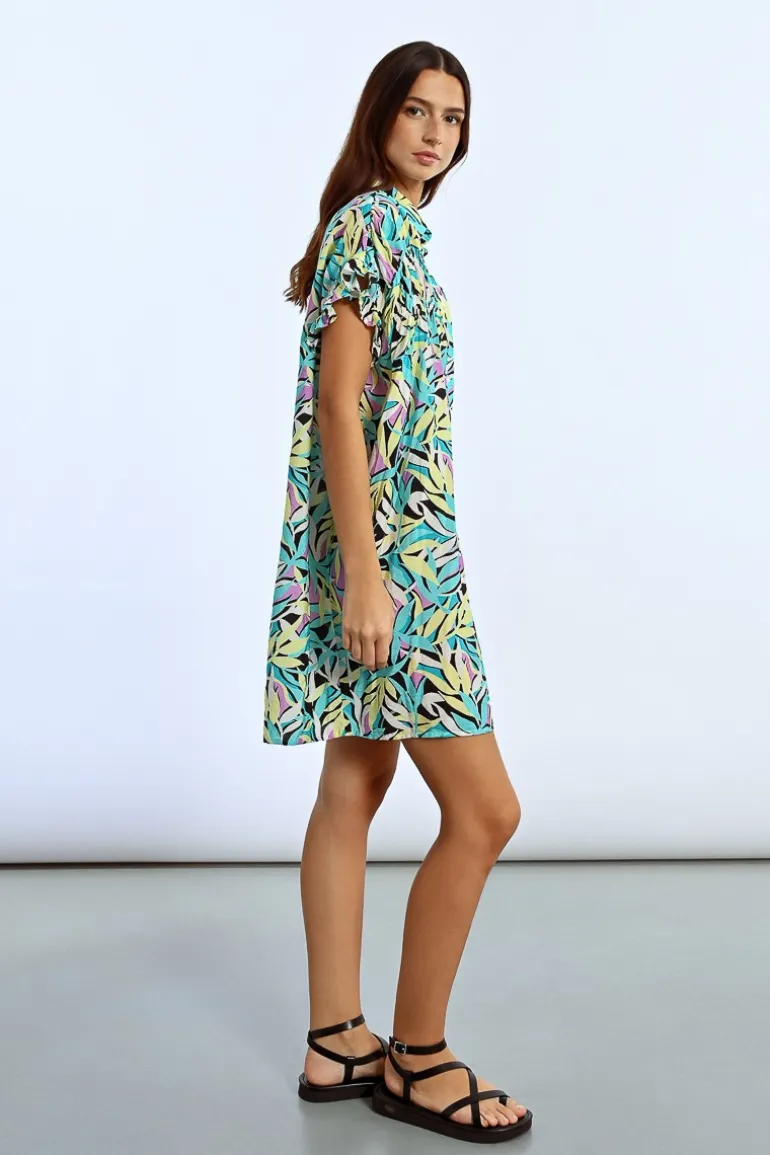Robe chemise imprimée à fronces