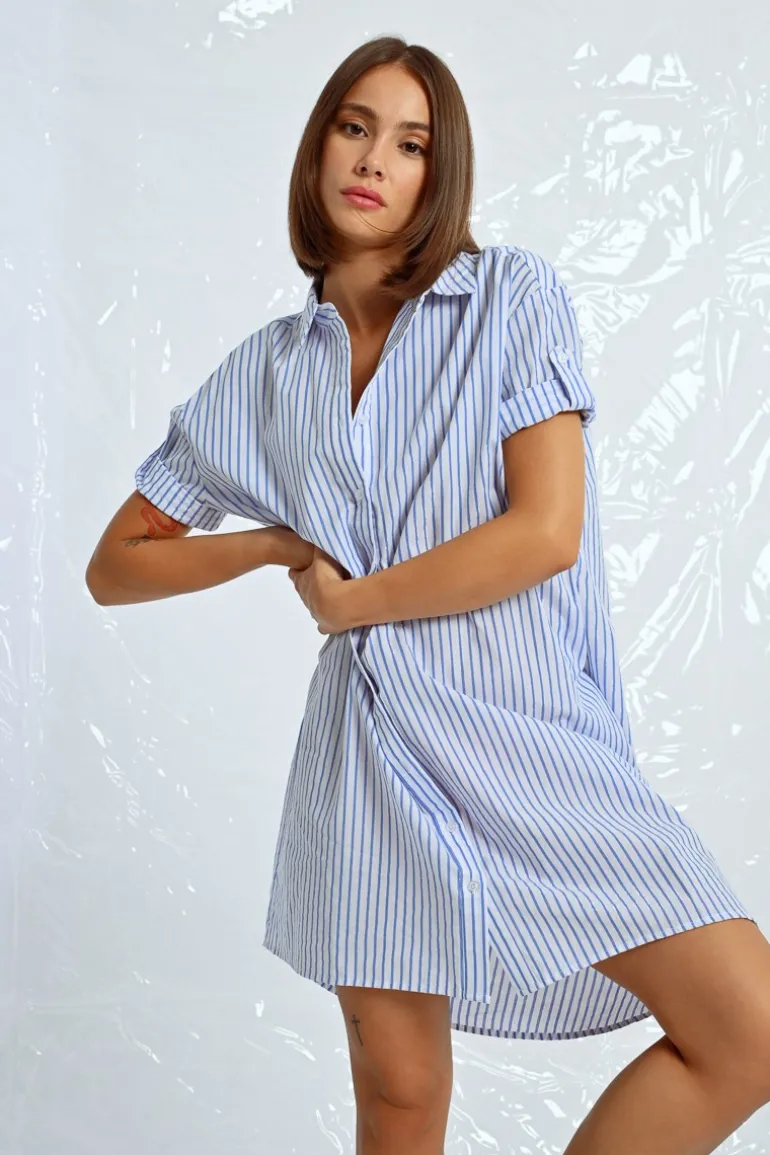 Robe chemise irisée à rayures
