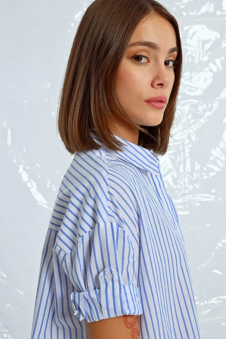 Robe chemise irisée à rayures