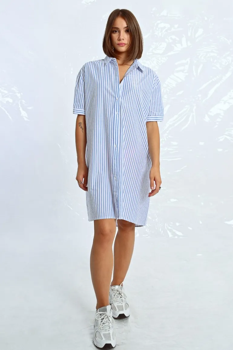 Robe chemise irisée à rayures