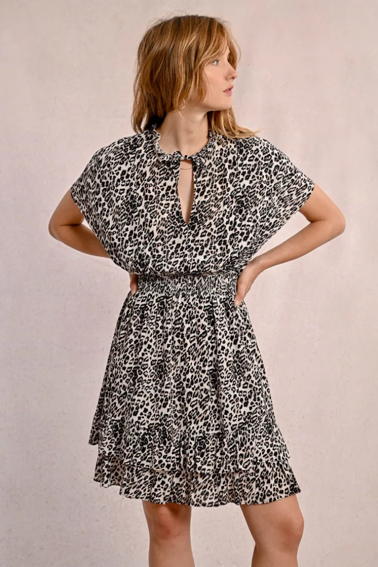 Robe courte à volants, léopard